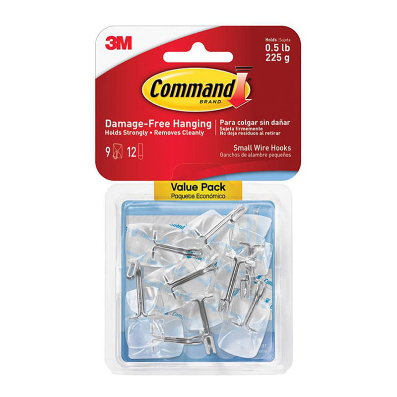 3M Command Clear Small Wire Hooks - Damage Free Removable Strong Adhesive  Utensil Hooks (Holds up to 225gm) [3pcs/pack]